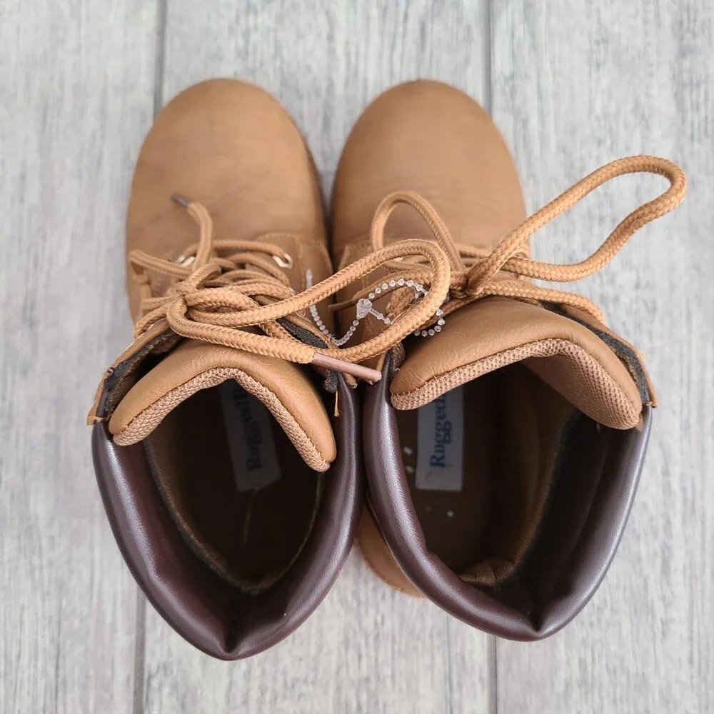 Rugged Bear Lace Up Ankle Boots Tan Brown Kids Size 13